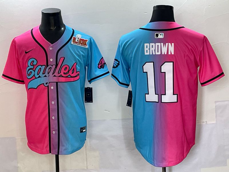 Men 2025 Philadelphia Eagles 11 Brown Blue pink Nike Limited NFL Jersey style 06